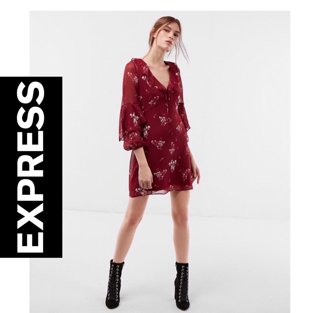 NWT Express Floral Ruffle Fit and Flare Dress